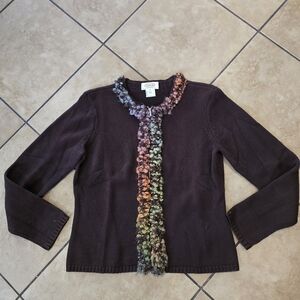 Talbots Brown Sweater with Multicolor Trim Sz S P